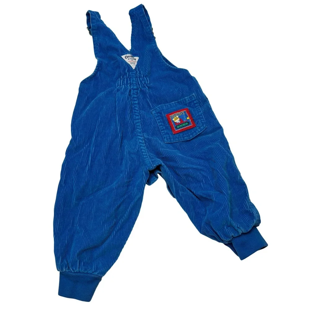 Vintage OshKosh Blue Corduroy Overalls Baby Boys‎ 18 Mo Construction Mouse Patch